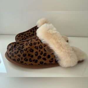 NWOB UGG Scuffette Genuine Calf Hair Leopard Print Slippers Shoes | US  9